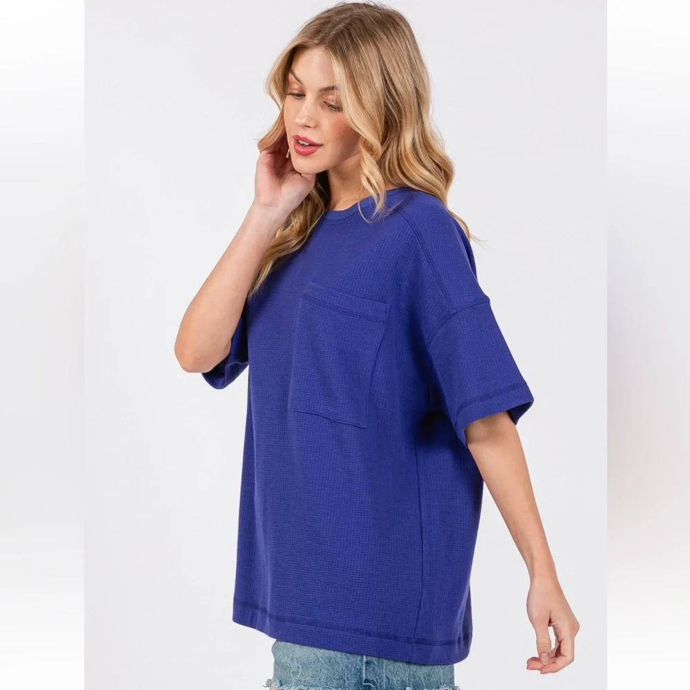 25 Solid Textured Drop Shoulder Top - Picture 4 of 6